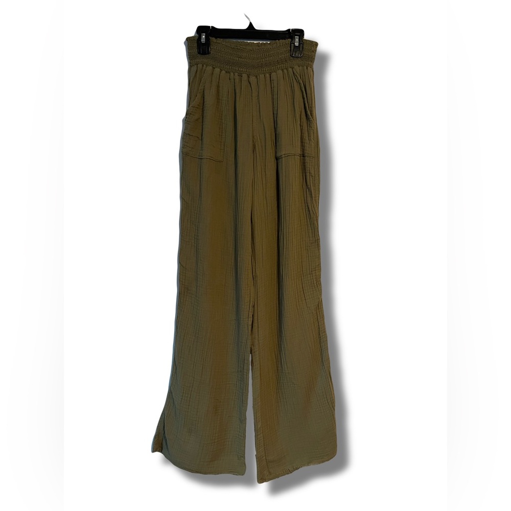 Rewash Wide Leg Green Pants with Flowing Silhouette - Cut Hem